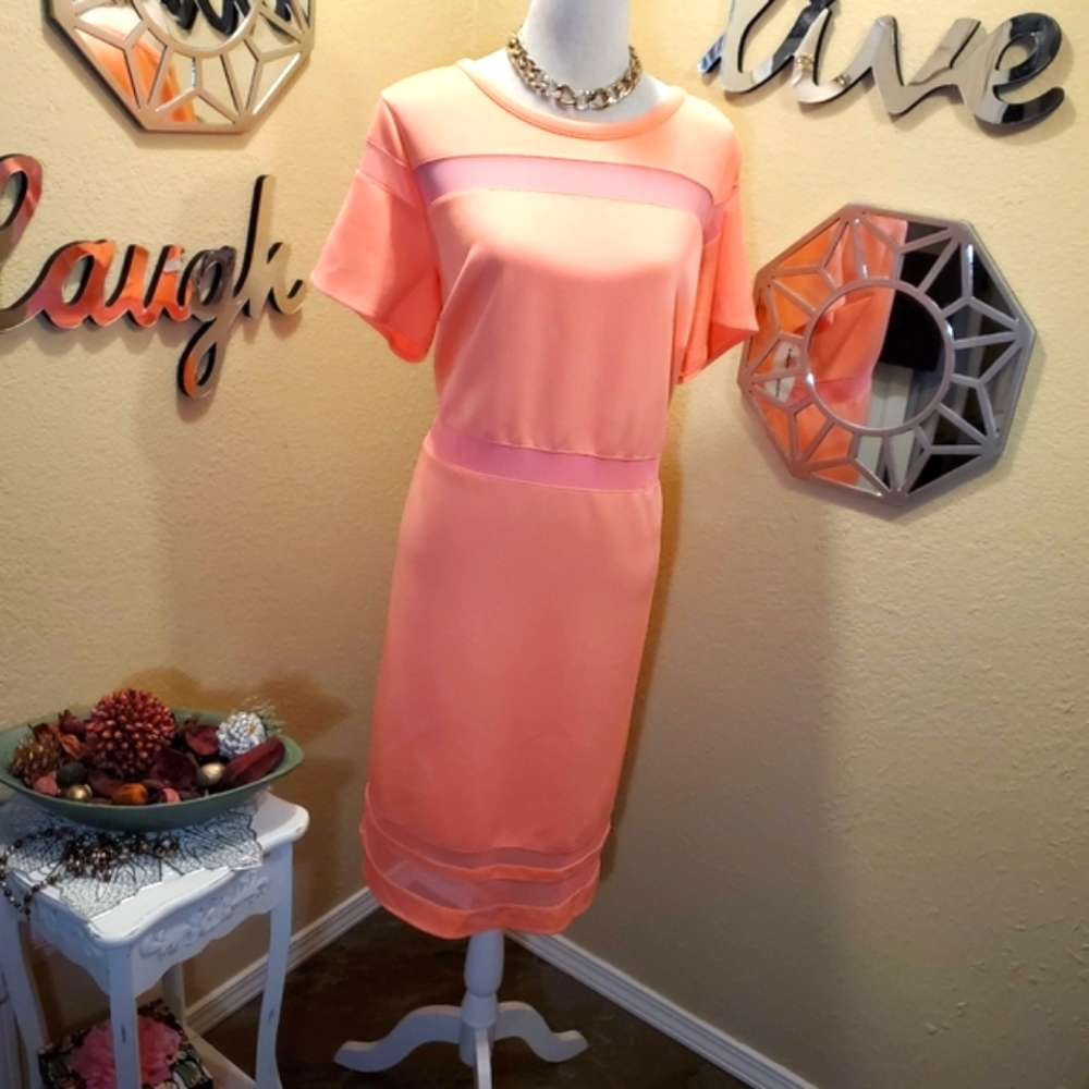 Boutique Coral Dress w/ Exposed Zipper 2x
